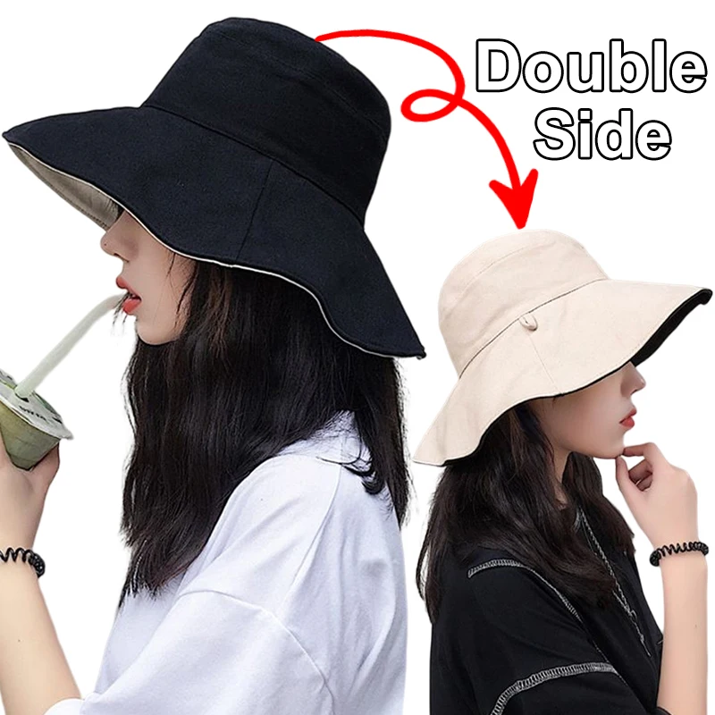 Er sun hat double sided foldable bucket hat for women girls fisherman visor cap anti uv thumb200