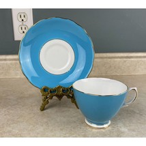 Colclough Bone China England Creamy Solid Blue Tea Cup And Saucer Set - $19.79