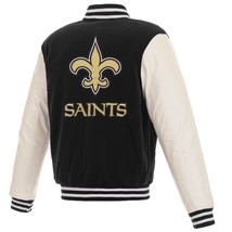 NFL New Orleans Saints Reversible Fleece Jacket PVC Sleeves Embroidered Logos JH - £112.85 GBP