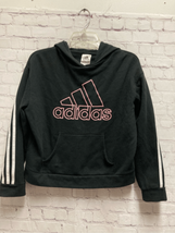 Adidas Pullover Black Hoodie Sweatshirt Graphic Print Stripes Long Sleeve L - $25.49