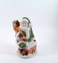 Christmas Glittery Green Santa Figuring Going Down Chimney With Gifts Vintage - £9.58 GBP