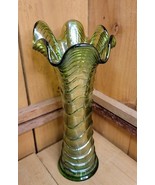 Antique Imperial Glass Carnival Glass Ripple Helios Green Vase 9&quot; Tall 3... - €77,87 EUR