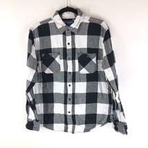 Arizona Jeans Mens Button Down Plaid Pockets Flannel Shirt White Black M - £10.06 GBP