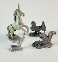 Vintage Lot of 4 Pewter Miniature Figurines 1980s C.A.T. Unicorn Fawn Bird - £23.25 GBP