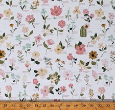 Cotton State Flowers Floral Plants Vegetation White Fabric Print by Yard D665.51 - £10.16 GBP