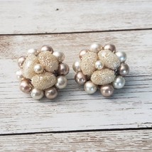 Vintage Clip On Earrings - Champagne Tones Cluster Statement Earrings - £8.64 GBP