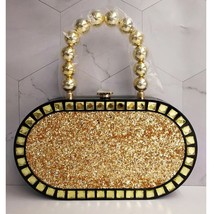 Sequins Diamond Acrylic Party Purses and Handbags for Women Gold Beaded Handle D - £56.59 GBP