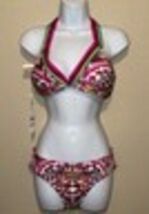 Trina Turk Two-Piece Bikini Set Hawaiian Garden Print Halter Tie SZ 14 NEW - $55.04