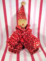 Precious Vintage Red &amp; White Polka Dot Fabric YoYo Clown Doll Sweet Fabric Face - £16.23 GBP