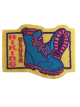 Girl Scout USA Hiking Patch Badge Yellow with Blue Boots Iron On Outdoors - £2.34 GBP