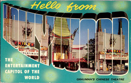 Hello from Hollywood Grauman&#39;s Chinese Theater Big Letter Postcard Vintage B14 - £5.76 GBP
