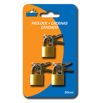 3 Small Metal Padlocks Mini Brass Tiny Box Locks Keyed Jewelry 2 Keys 20mm Safe - £18.08 GBP