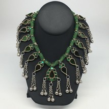 Big Kuchi Tribal Necklace Afghan Ethnic Green Color Glass Jingle bell Necklace N - £18.98 GBP