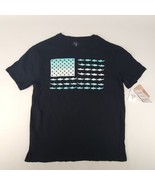 American Legends T Shirt USA Flag With Fish Teal Black Large New  - £14.85 GBP