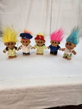 Lot of 5 Vintage Russ Troll Dolls Fireman Policeman Berrie Blue Yellow Pink Oran - £22.15 GBP