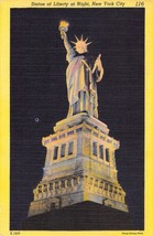 Statue Of Liberty At Night New York City Monument Posted Linen Vintage P... - £7.47 GBP