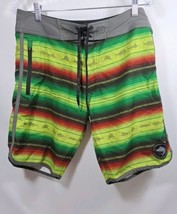 Pelagic Mens The Wedge Red Green Black Striped Swim Board Shorts Size 32 - $14.15