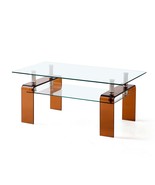 Modern Tempered Glass Coffee Table - 2-Tier Storage, Brown Legs - €133,53 EUR