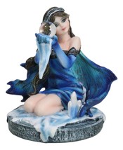 Kneeling Blue Artic Frozen Ice Princess Fairy with Crystal Ball Small Fi... - $25.99