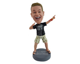 Custom Bobblehead Funny guy making cool finger gesture wearing shirt, shorts and - £71.58 GBP