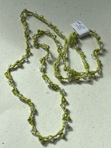 Long Thin Green Crocheted Cord w Iridescent Clear &amp; Green Beads Hippie Boho Neck - £9.02 GBP