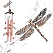 Dragonfly Wind Chimes for Outside, Decorative Wind Chimes with 4 Aluminu... - $20.69