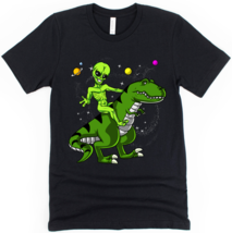 Space Alien Riding T-Rex Dinosaur Funny Science Fiction Unisex T-Shirt - £22.25 GBP