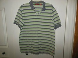 Mens Izod Green/Gray Striped Polo Shirt Large - £7.46 GBP