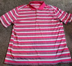 *Small Snag Nike GOLF Men&#39;s XL Pink Striped Polo Shirt - £14.34 GBP