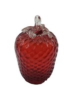 Vintage Kanawha Art Glass Red Strawberry Paperweight Figurine Clear Stem - $29.69