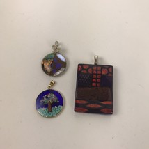 Vintage Artisan Glass Pendant lot dichroic Millifiori Tree AMV flowers colorful - £14.75 GBP