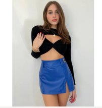 Designer Genuine Lambskin Leather Slim Fit Soft Unique Blue Skirt Party ... - $108.70