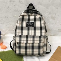 Fashion Plaid Canvas Backpack Women School Bag Teenage Girl School Bags Y2k Kore - £18.37 GBP