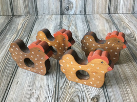 Lot Of 4 Handpainted Handcrafted Wooden Chicken Napkin Rings farm country decor - £9.51 GBP
