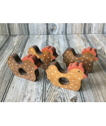Lot Of 4 Handpainted Handcrafted Wooden Chicken Napkin Rings farm countr... - £9.46 GBP