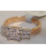 New RSC Size 5 gold ep sparkling clear cz 3 stone engagement cocktail ring - $25.00