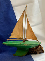 Vtg Birkenhead &quot;Star Yacht&quot; Pond Boat England Green Wood Toy Sailing Ship - $49.45