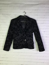 THEORY Womens Size S Velvet Embossed Textured Floral Blazer Black 2 Button - £35.91 GBP