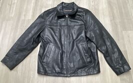 Charles Klein Leather Jacket Mens Large Black Full Zip Motorcycle Bomber... - $54.45