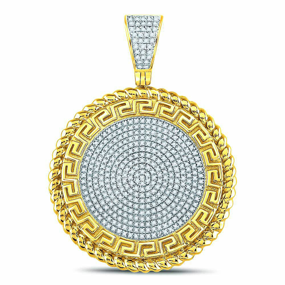 Primary image for 10kt Yellow Gold Mens Round Diamond Greek Key Circle Charm Pendant 5/8 Cttw