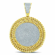 10kt Yellow Gold Mens Round Diamond Greek Key Circle Charm Pendant 5/8 Cttw - £1,066.44 GBP