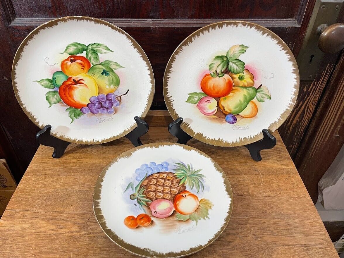 Hand Painted Signed J Nagasaki Enesco Fruit Plates Vintage Fruit Design Plates - £22.81 GBP