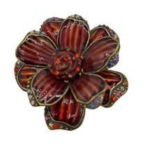 Chico&#39;s Flower Brooch Pin Boho Cottage Core Romantic Enamel Flower Stones 2.5&quot; - £18.38 GBP