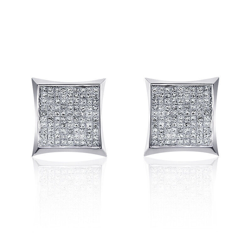 Primary image for 0.55 Carat Invisible Set Princess Cut Diamond Earrings 14K White Gold
