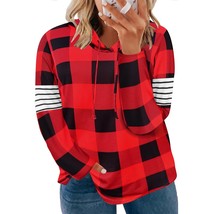 Plus Size Hoodies For Women Plaid Drawstring Hooded Blouse Long Striped Sleeve B - £46.85 GBP
