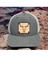 Bull Skull Hunter Collection Wood Leather Patch Trucker Hat Patriotic He... - £17.69 GBP