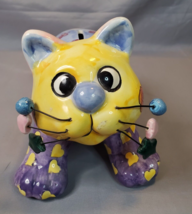 Ceramic Cat Coin Bank Patchwork Floral Hearts Sweet Shoppe Wire Whiskers... - $21.73
