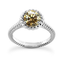 GIA Diamond Wedding Ring Round Shape Brown Color 14K White Gold VS2 1.10 Carat - £1,868.12 GBP