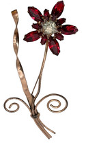 Vintage 4&quot; Signed CORO Sterling Flower Brooch Pin Ruby toned Rhinestone - £27.94 GBP