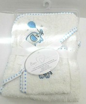 Bon Dormir Hooded Towel &amp; Washcloth Set 100% Cotton Boy or Girl Elephant... - $15.83